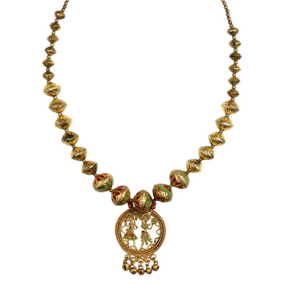 Tribal Couple Orbs' Bohemian Brass Necklace Handcrafted In Dhokra Art (Matinee)