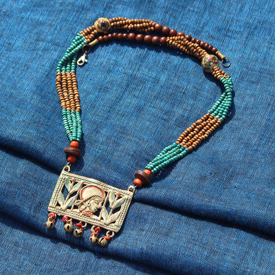 Tribal Queen Beaded' Bohemian Brass Necklace Handcrafted In Dhokra Art (Matinee)
