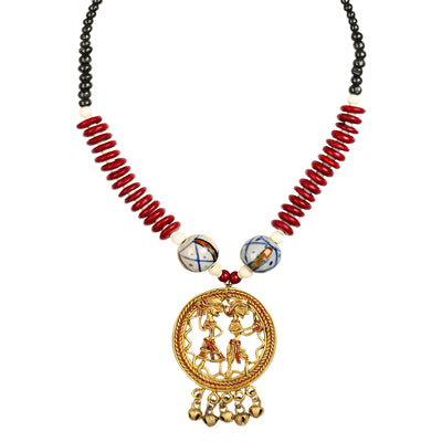 Tribal Couple Rounds' Bohemian Brass Necklace Handcrafted In Dhokra Art (Matinee)