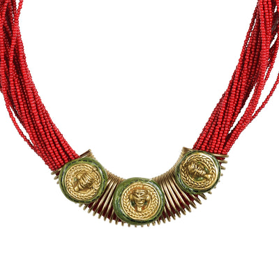 Tribal Men Trio' Bohemian Brass Necklace Handcrafted In Dhokra Art (Bib)