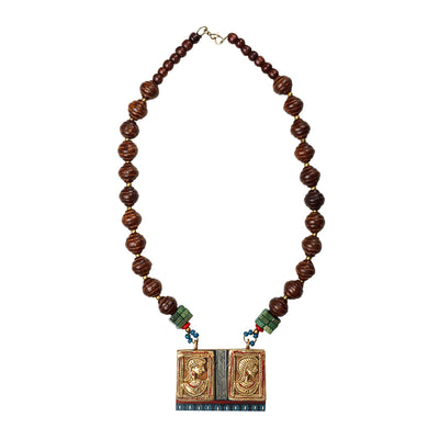Tribal Dhokra Twins' Bohemian Brass Necklace Handmade In Dhokra Art (Brass | Wood | Bib)