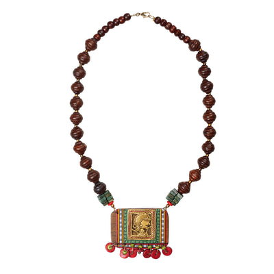 Tribal Dhokra Girl' Bohemian Brass Necklace Handmade In Dhokra Art (Brass | Wood | Matinee)