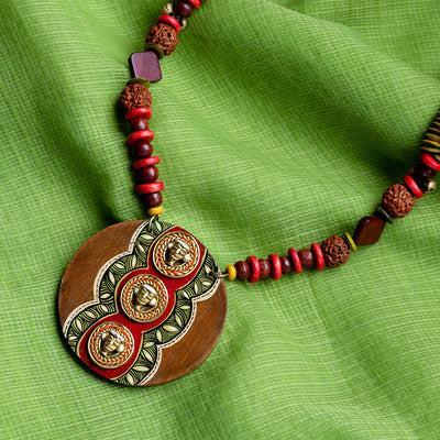 Tribal Dhokra Triplets' Bohemian Brass Necklace Handmade In Dhokra Art (Brass | Wood | Matinee)