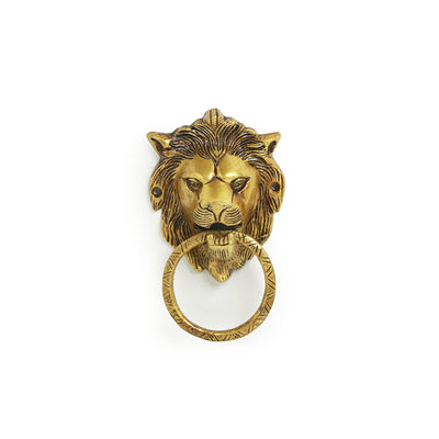 'Lion Laurels ' Hand-Etched Cavred Door Knocker In Brass (343 Grams)