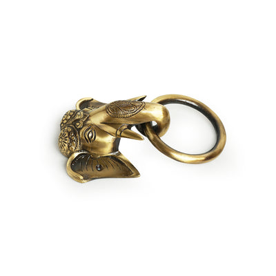 'Elephant Emblems' Hand-Etched Carved Door Knocker In Brass (919 Grams)