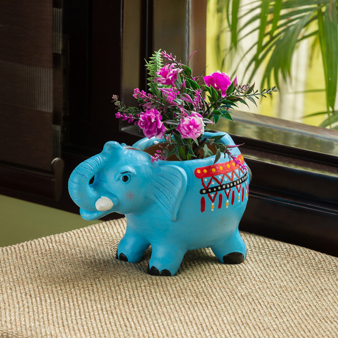 elephant pot planter 'Enchanting Elephant' Handmade & Hand Painted Planter Pot In Terracotta (20.3 cm)