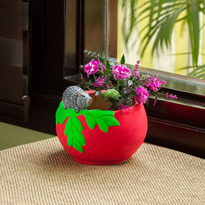 'Hedgehog Haven' Handmade & Hand Painted Planter Pot In Terracotta (6 Inches)