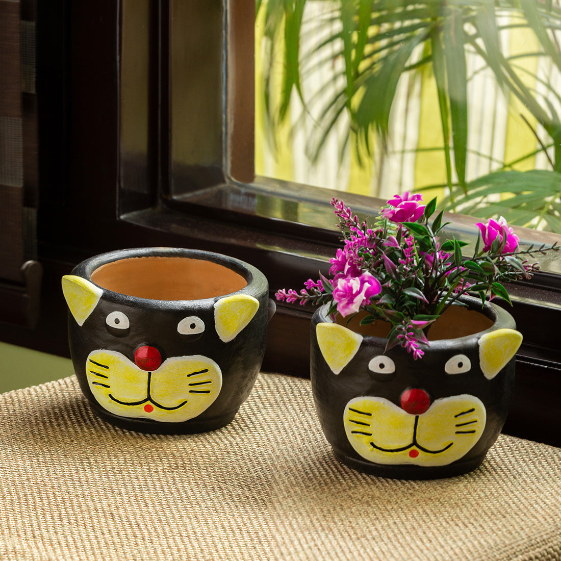 hand painted pot plants Meek Meow' Handmade & Hand Painted Planter Pot In Terracotta (Set of 2