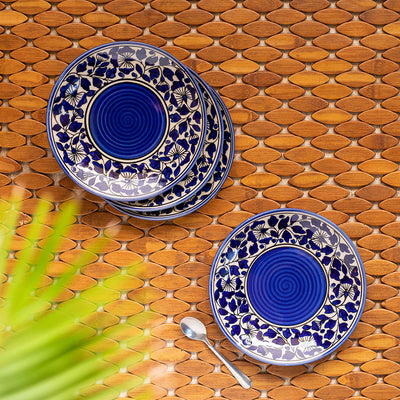 Badamwari Bagheecha-2' Hand-painted Ceramic Side/Quarter Plates (Set of 4 | Microwave Safe)