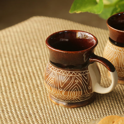 Cocoa & Fire Carvings' Studio Pottery Tea & Coffee Mug In Ceramic (300 ML | Microwave Safe)
