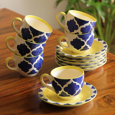 'A Mediterranean High-Tea' Handpainted Cup & Saucer In Ceramic (Set Of 6)