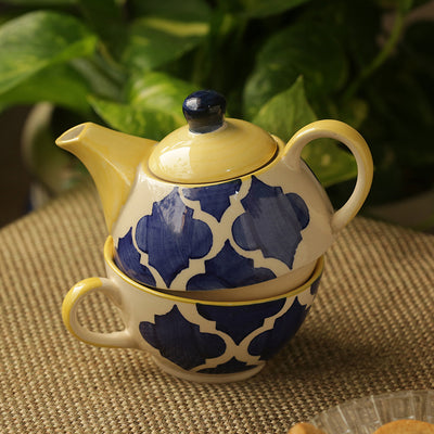 'The Kette-Cup' Moroccan Handpainted Tea Set In Ceramic