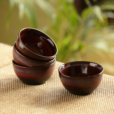 Crimson Shields' Hand Glazed Studio Pottery Ceramic Dining Bowls Set (4 Inch | Set Of 4)