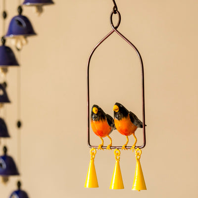 ‘Swaying With Robins’ Hand-Painted Decorative Hanging Wind Chime In Metal