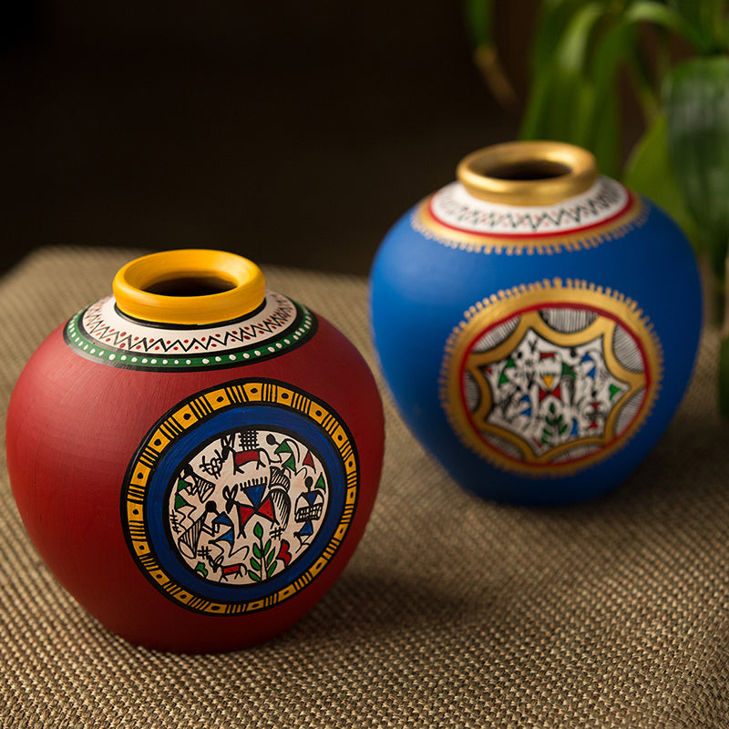 Combo Of Terracotta Handpainted Vases