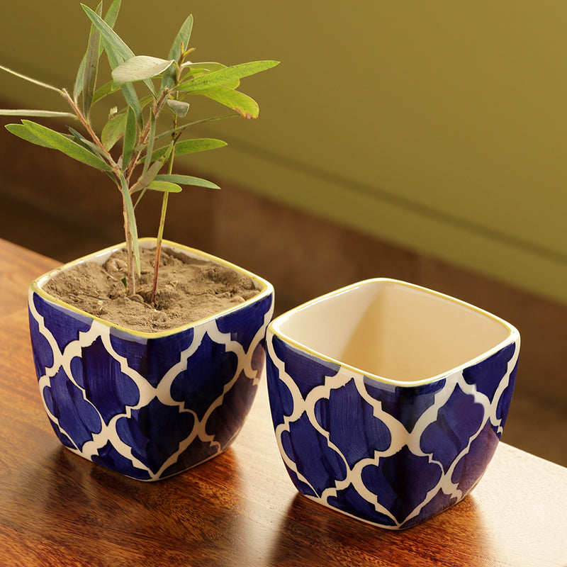 moroccan plant pot 'Moroccan Roots' Handpainted Planters In Ceramic (Set Of 2)