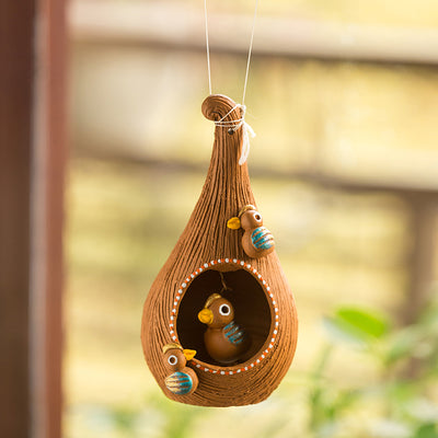 'Cuckoo in a Nest' Handmade Garden Decorative Bird House In Terracotta