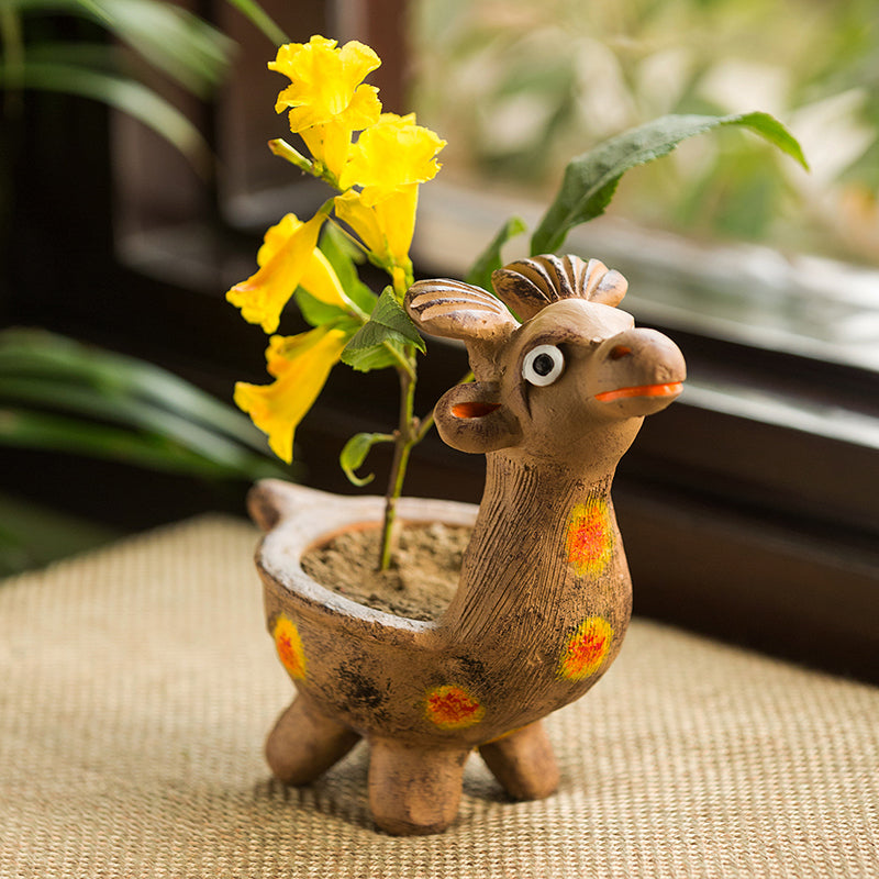 decorative planters 'Smiling Giraffe' Handmade Garden Decorative Planter In Terracotta