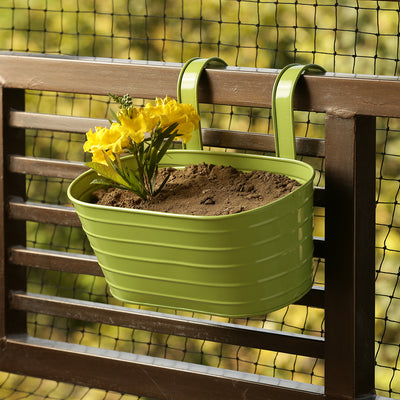 'Grass Green' Hand-Painted Metal Railing Cum Table Planter Pot
