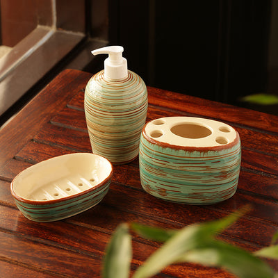 Handpainted Ceramic Bathroom Accessory Set Of 3