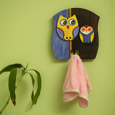 'Twin Owl Motifs' Wall Towel Cum Cloth Hanger (1 Hook)