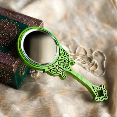 Wooden Engraved Handheld Mirror From 'Royal Queen Collection '