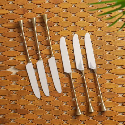 'Endearing Enigma' Hand-Crafted Butter Knives In Stainless Steel & Brass (Set of 6)