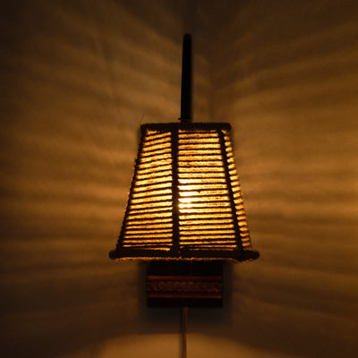 Jute Weaves' Wall Lamp In Jute & Wood (12 Inch | Brown | Handwoven)