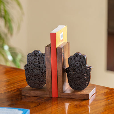 'Palm Pair' Hand-Carved Book Ends In Sheesham Wood