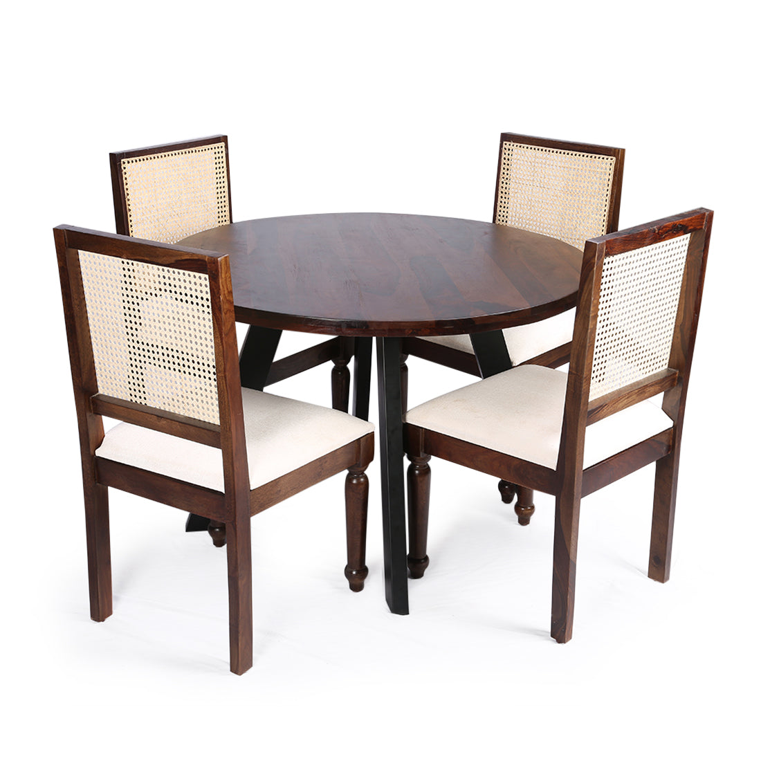 Pearl Charm' Handcrafted Dining Table & Chairs Set In Sheesham Wood (4