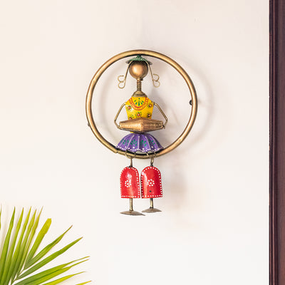 'Rajasthani Dhol Artist' Handmade & Hand-painted Wall Décor Hanging In Iron