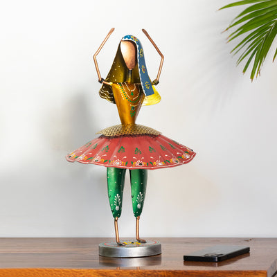 'Rajasthani Kalbeliya Folk Dance Girl' Handpainted Decorative Showpiece In Iron (14.3 Inches)