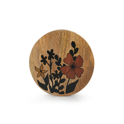 'Blooming Foliage' Decorative Wall Plate Hanging (Mango Wood, Handcrafted, 7.9 Inches)
