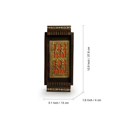 Tribal Dhokra Art' Handcrafted Wall Décor Hanging In Mango Wood (Set Of 2, 10.9 Inch, Hand-Painted)