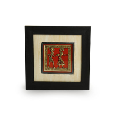 Dhokra Tribal Couple' Handcrafted Wall Décor Hanging In MDF Wood (9.1 Inch, Hand-Painted)