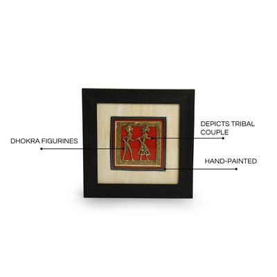 Dhokra Tribal Couple' Handcrafted Wall Décor Hanging In MDF Wood (9.1 Inch, Hand-Painted)