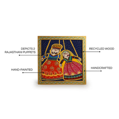 Rajasthani Puppets' Hand-Painted Wall Décor Hanging In Recycled Wood (11.9 Inch)