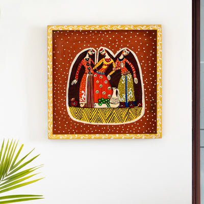 Village Women' Wall Décor Hanging (11.9 Inch, Hand-Painted, Recycled Wood)
