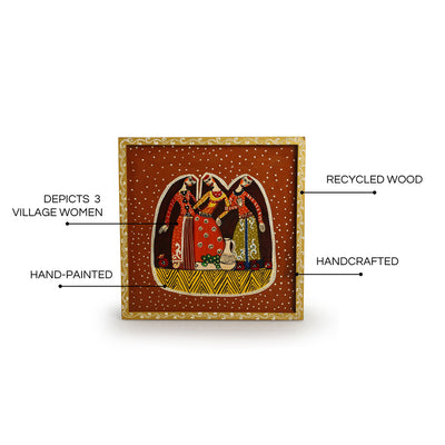 Village Women' Wall Décor Hanging (11.9 Inch, Hand-Painted, Recycled Wood)