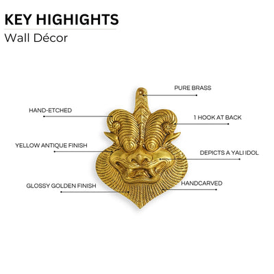 Lord Yali' Wall Décor Pure Brass Wall Hanging (16 cm, 0.54 Kg, Hand-Etched)