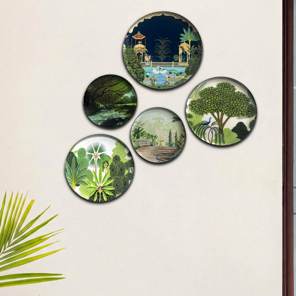  'Mughal Heritage' Decorative Wall Plates Wall Décor Hanging (30.5 Cm, Set of 5, Iron, Hand-Enameled)