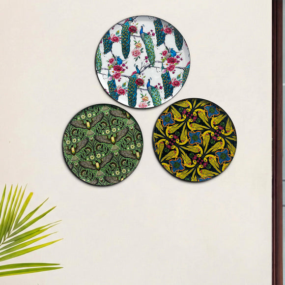  'Birds Paradise' Decorative Wall Plates Wall Décor Hanging (30.5 Cm, Set of 3, Iron, Hand-Enameled)
