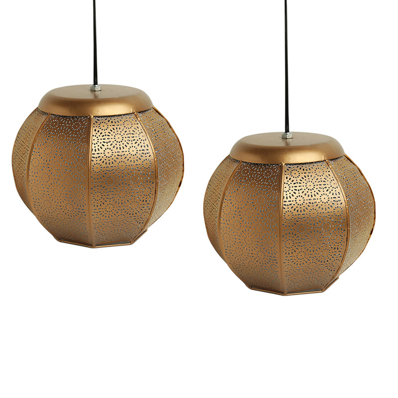 Morrocan Treasure Hand-etched Pendant Lamp In Iron (Set of 2, 20.3 cm)