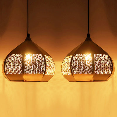 Moroccan Paradise Hand-Etched Pendant Lamp In Iron (Set of 2, 20.3 cm)