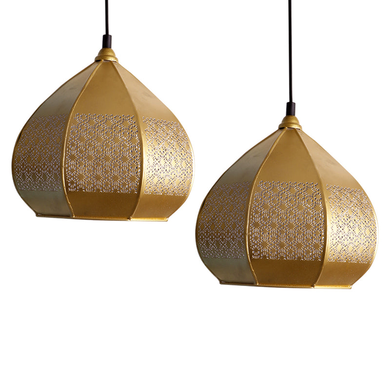 Moroccan Paradise Hand-Etched Pendant Lamp In Iron (Set of 2, 20.3 cm)