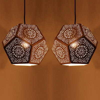 Moroccan Geometry Hand-Etched Pendant Lamp In Iron (Set of 2, 17.8 cm)