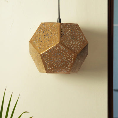 Moroccan Geometry Hand-Etched Pendant Lamp In Iron (Set of 2, 17.8 cm)