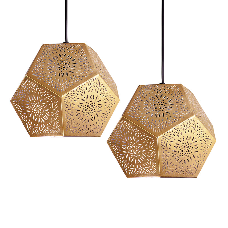 Moroccan Geometry Hand-Etched Pendant Lamp In Iron (Set of 2, 17.8 cm)