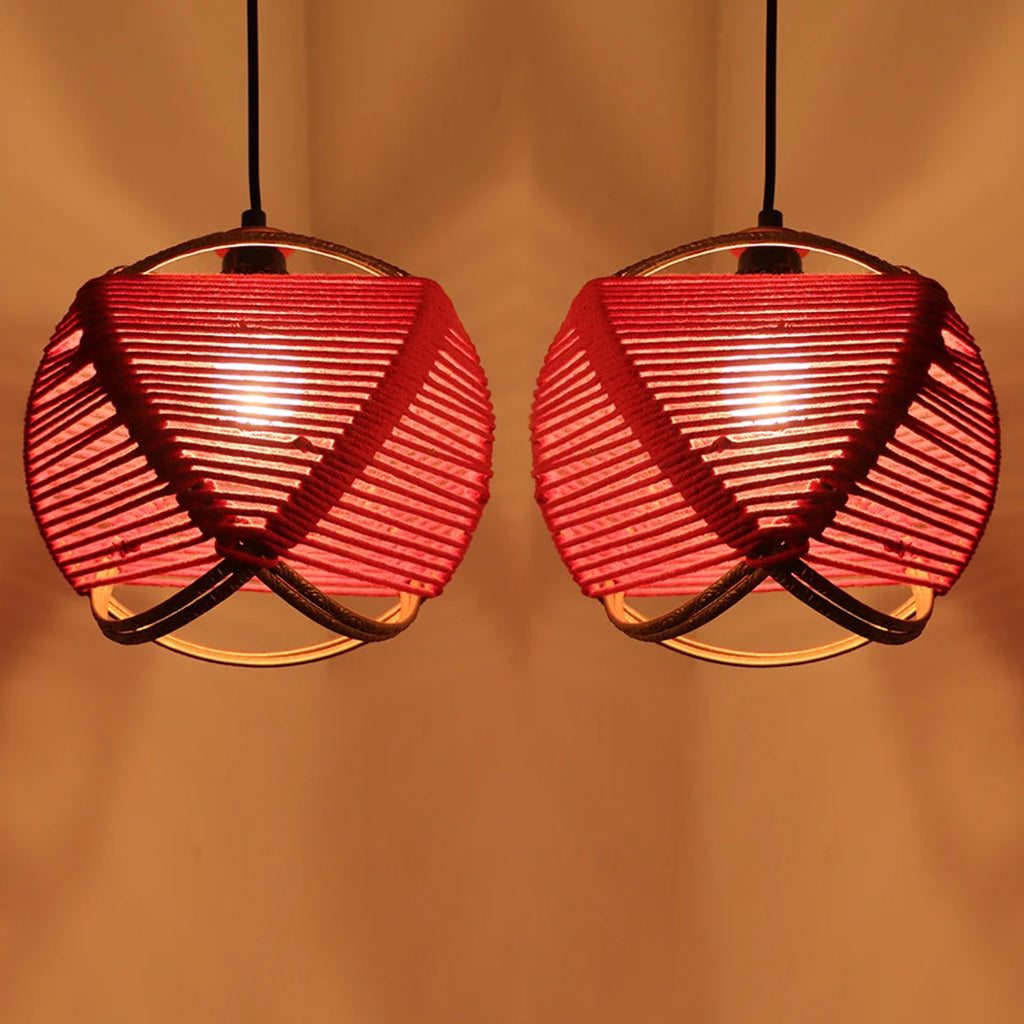 Jute Goblet Pendant Lamp In Iron (Set of 2, 20.3 cm)