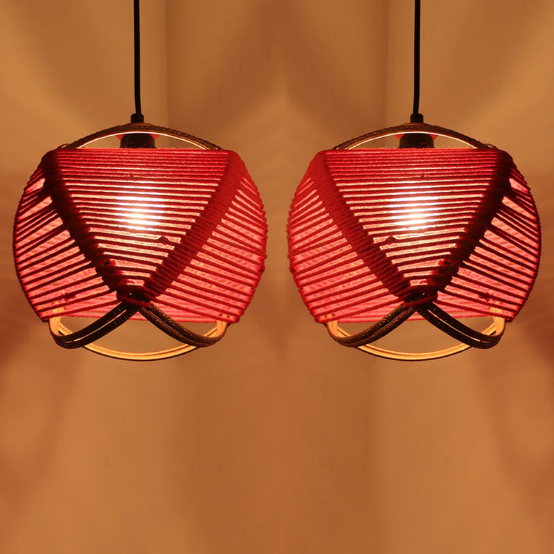 Jute Goblet Pendant Lamp In Iron (Set of 2, 20.3 cm)